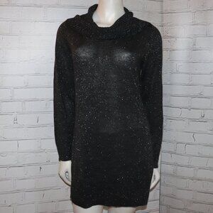 🌫️🧶✨ Sparkling Gray Knit Cowl Sweater · AGB · Size Large